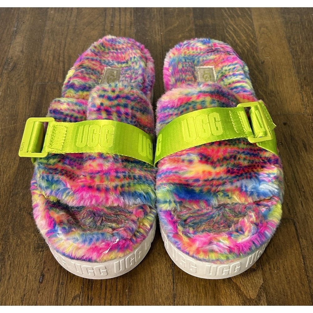 UGG Fluffita Pixelate Plush Slide Platform Sandal Multicolor Size 8 Slippers